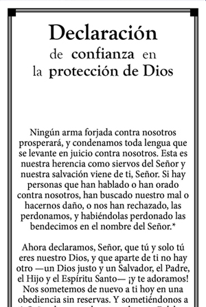 This is and image of the Declaración de confianza en la protección de Dios product.
